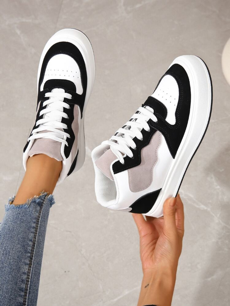 Color Block High Top Lace-up Front Skate Shoes | SHEIN