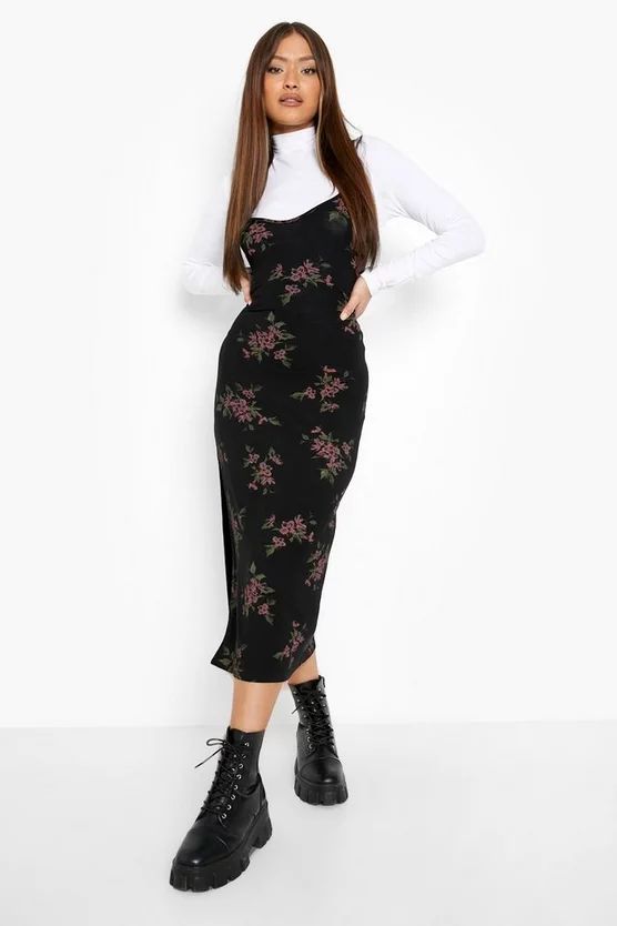 Floral Print Slip Dress And Turtleneck Top | Boohoo.com (US & CA)