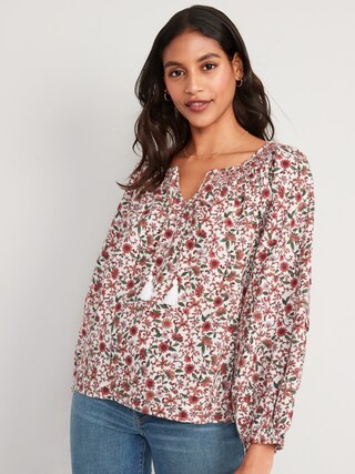 Puff-Sleeve Floral Smocked Poet Swing Blouse for Women | Old Navy (US)