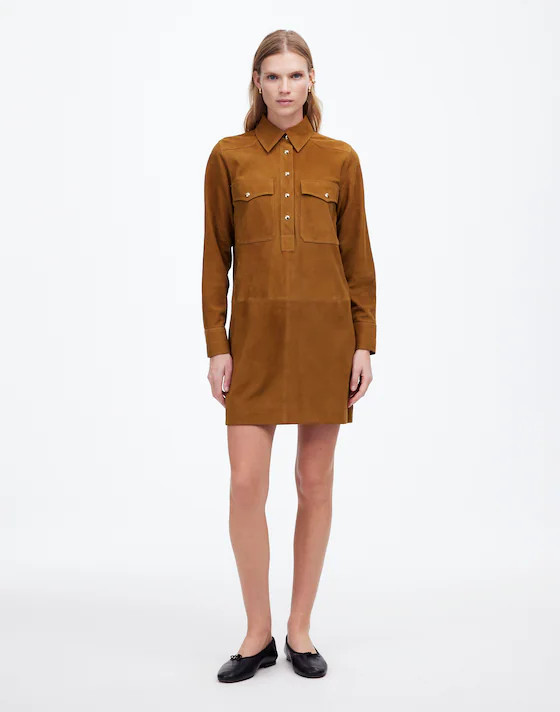 Button-Up Mini Shirtdress in Suede | Madewell | Madewell