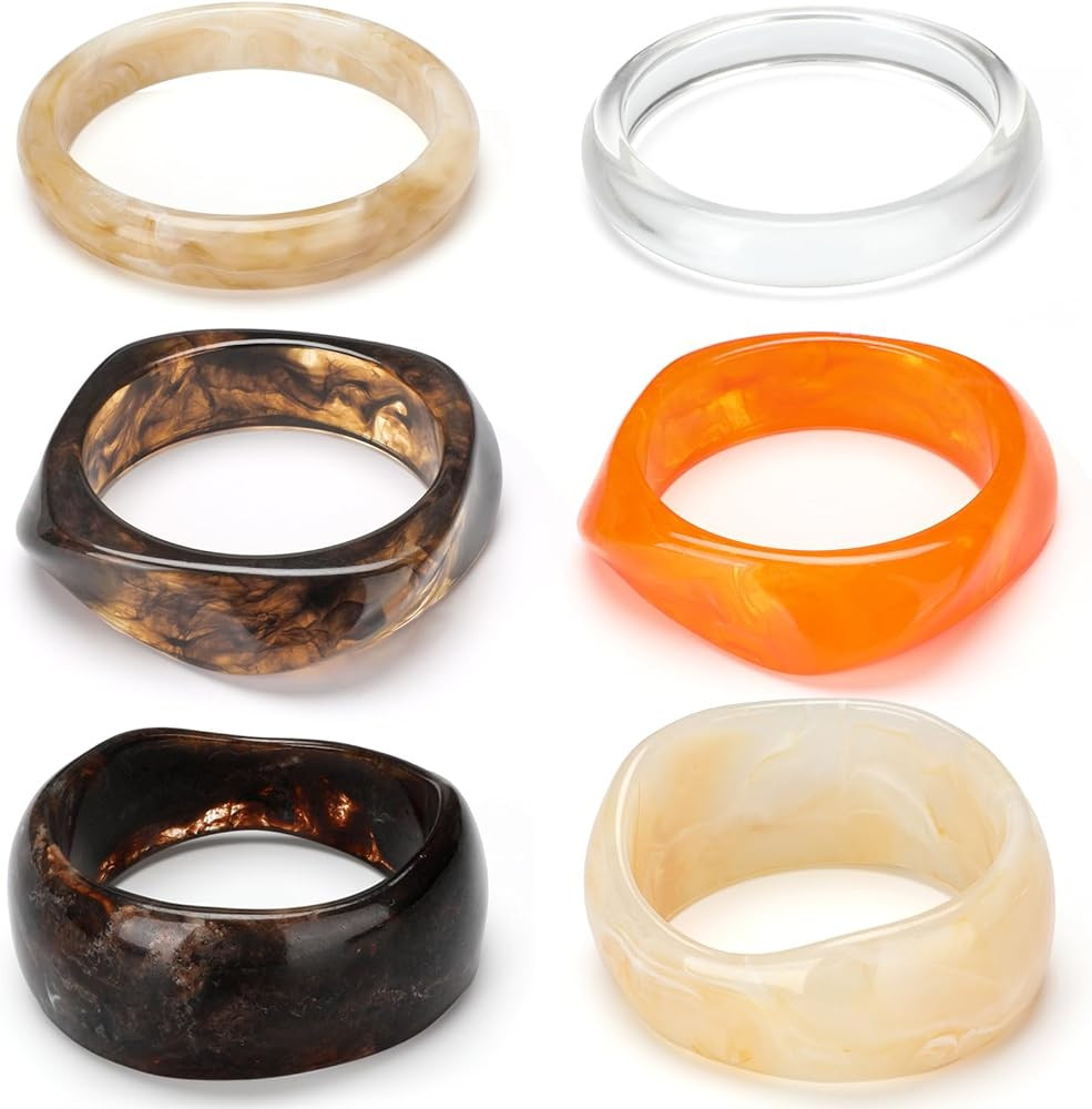 6 Pcs Acrylic Resin Chunky Bangle Bracelets for Women Punk Bangle Geometric Wide Bracelets Thick ... | Amazon (US)
