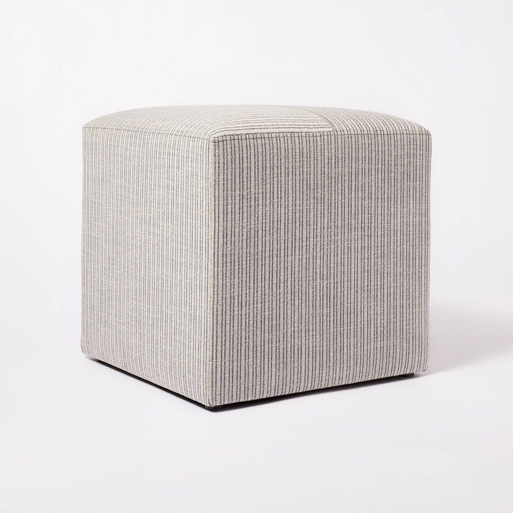 Lynwood Square Upholstered Cube Tan/Navy Stripe - Threshold designed with Studio McGee | Target