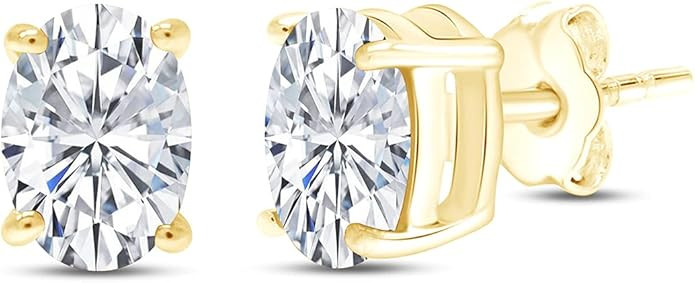 Birthstone Solitaire Stud Earrings for Women, 8x6mm Oval Cut Simulated Gemstone Studs in 14K Yell... | Amazon (US)