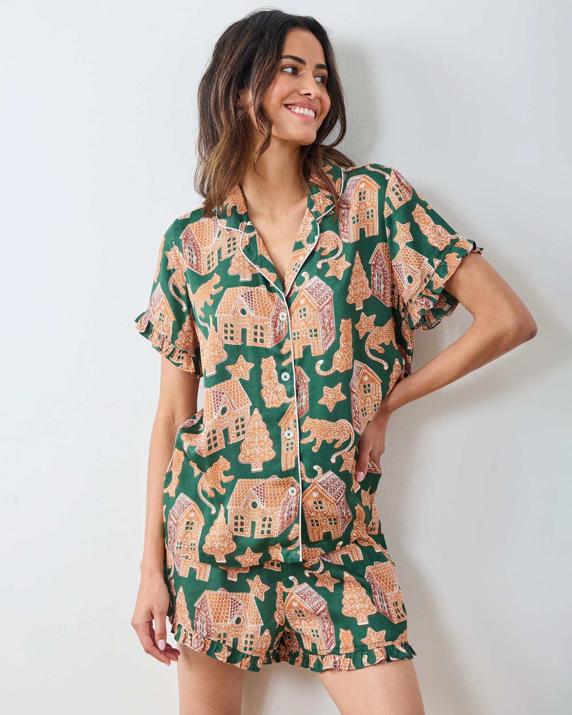 Gingerbread Party - Eco Satin Ruffle Set - Hunter Green | Printfresh