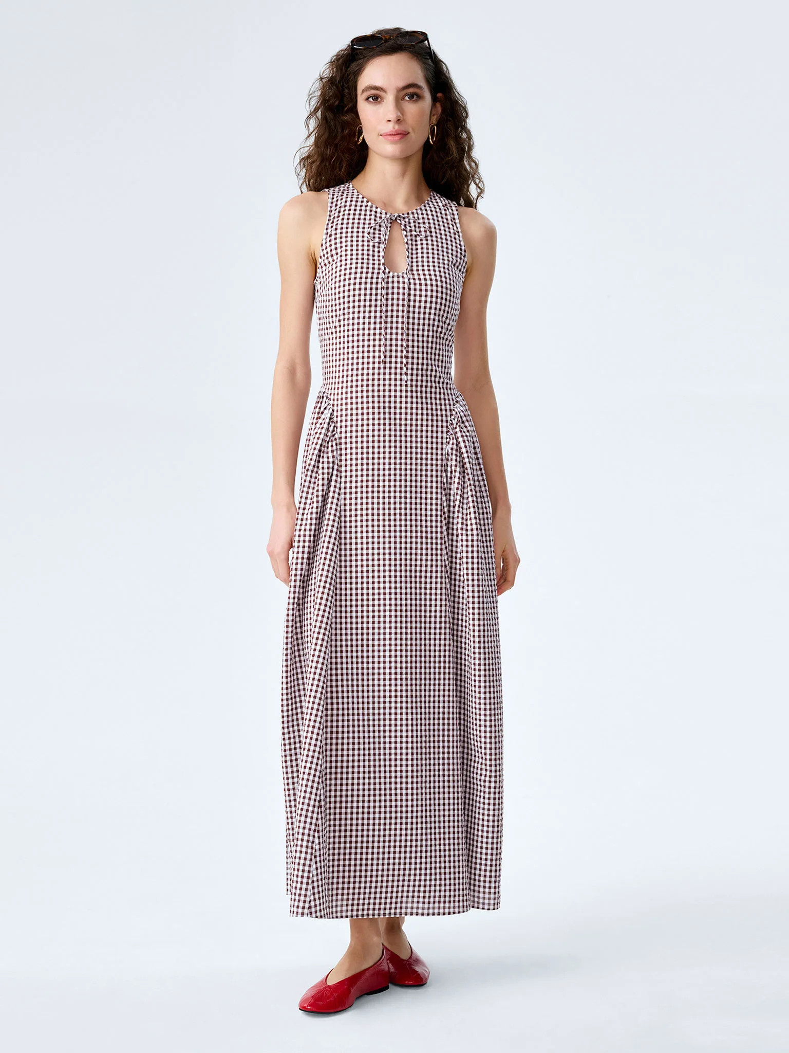 Margate Dress in Chocolate and Cream Gingham | OMNES UK