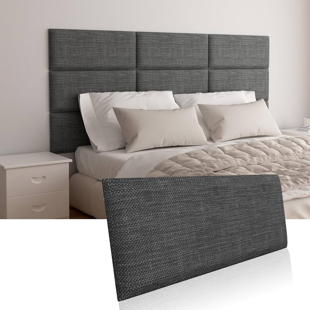 Upholstered Wall Mounted Headboard, Acoustic Panel, Peel and Stick Wall Padding, Dark Grey Dorm T... | Amazon (US)