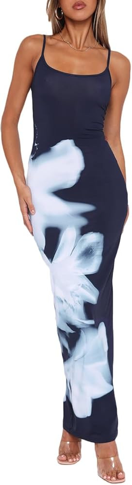 VECVOC Womens Summer Casual Floral Dresses Spaghetti Strap Bodycon Maxi Beach Dress | Amazon (US)