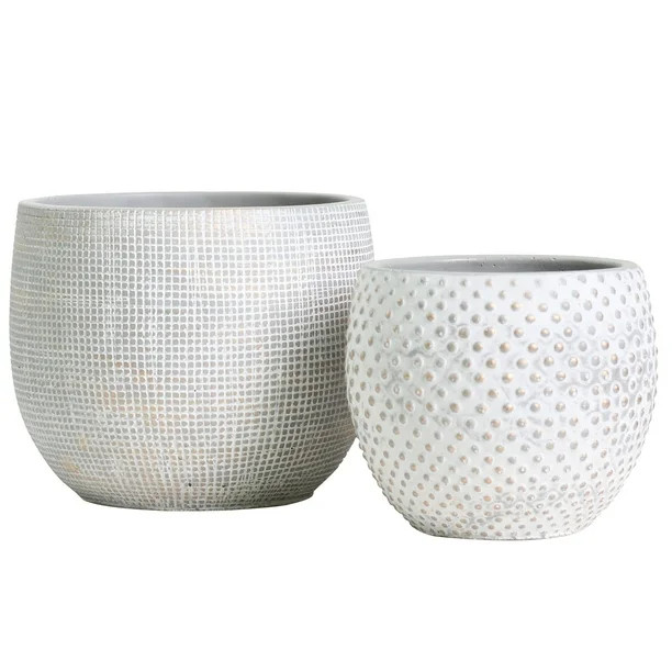 Ceramic White Gold Plant Pot Set 2 - 6.7" and 5.5" Indoor Planters Cement Outdoor Flower Pots | Walmart (US)