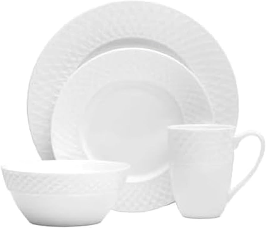 Mikasa Trellis 16-Piece Bone China Dinnerware Set, White, Includes Dinner Plates, Salad Plates, C... | Amazon (US)