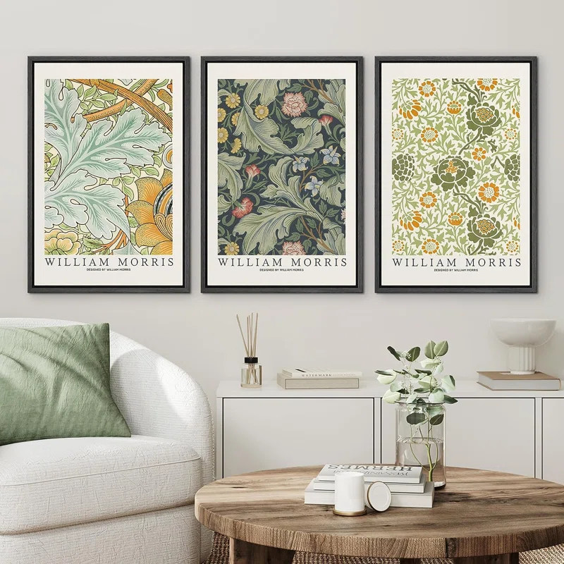 Abstract Botanical William Morris Abstract Multicolor Flowers Floral Botanical Framed Canvas 3 Pi... | Wayfair North America