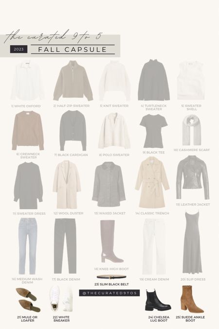 TC9T5 Fall Capsule | Row 5

Fall capsule, capsule wardrobe, autumn capsule, fall clothes, fall staples, fall shoes, boots, loafers, mules, suede mules, white sneakers, leather sneakers, Veja, Freda Salvador, lug boots, Chelsea boot, Brooke boot, suede ankle boot, loeffler randall, skinny belt, black belt

#LTKshoecrush #LTKstyletip #LTKSeasonal