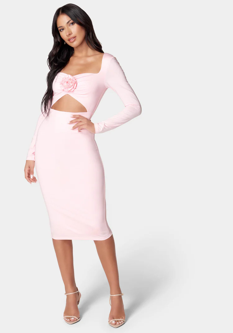 Rosette Midi Cut Out Dress | Bebe