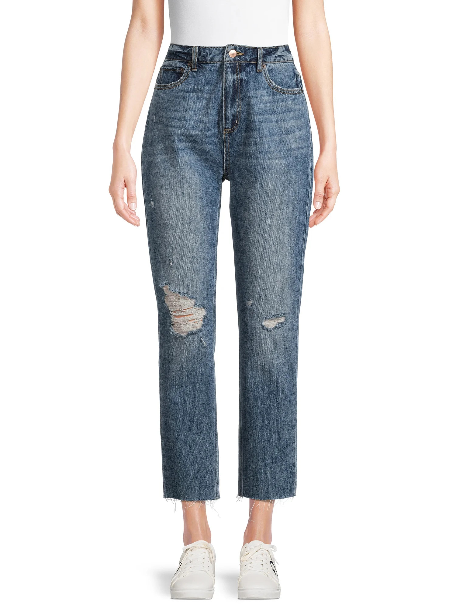 No Boundaries Juniors' High Rise Slim Straight Cropped Jeans | Walmart (US)
