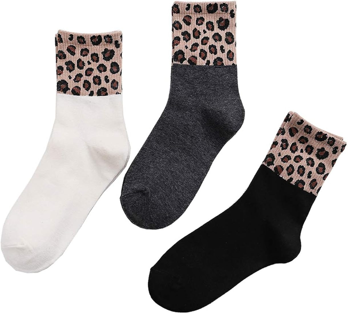 3 Paris Leopard Print Crew Socks Trendy Animal Pattern Dress Socks For Women, Lady | Amazon (US)