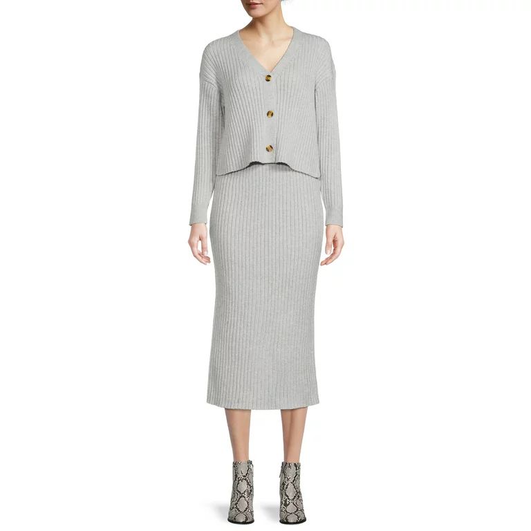 Time and Tru Women's Sweater Cardigan and Skirt Set | Walmart (US)