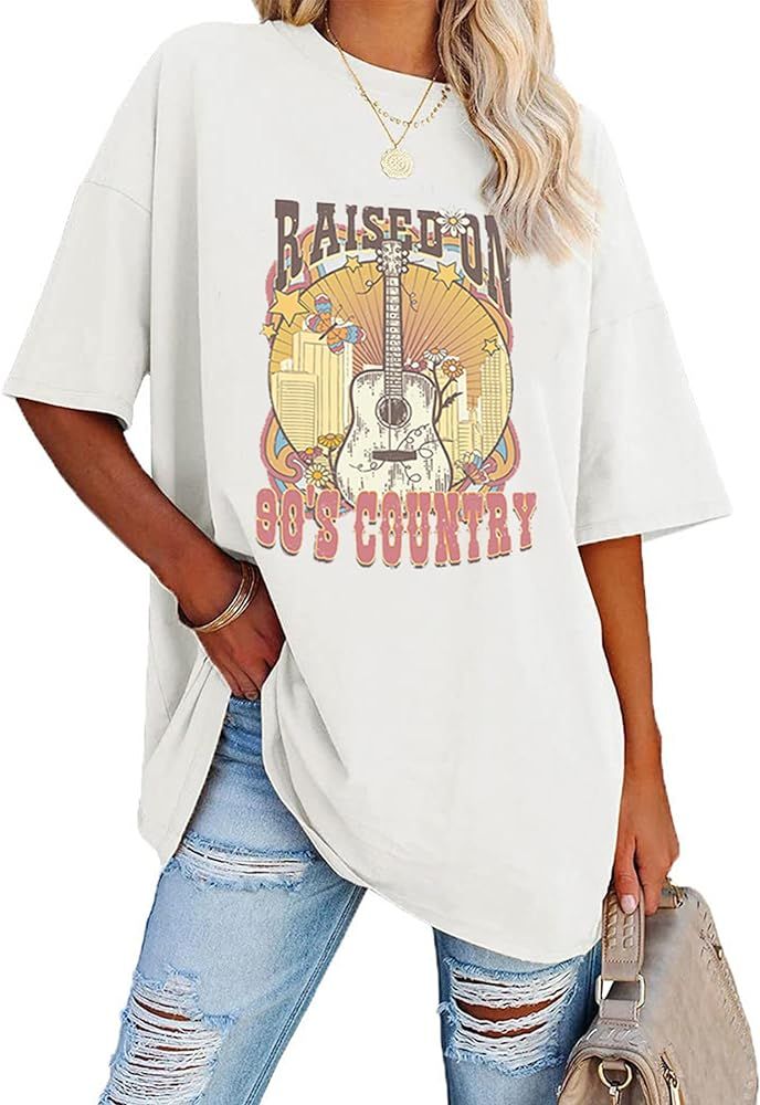 Anbech Women's Country Music Graphic Tees Guitar Print Concert Tops versized Short Sleeve Tshirts | Amazon (US)