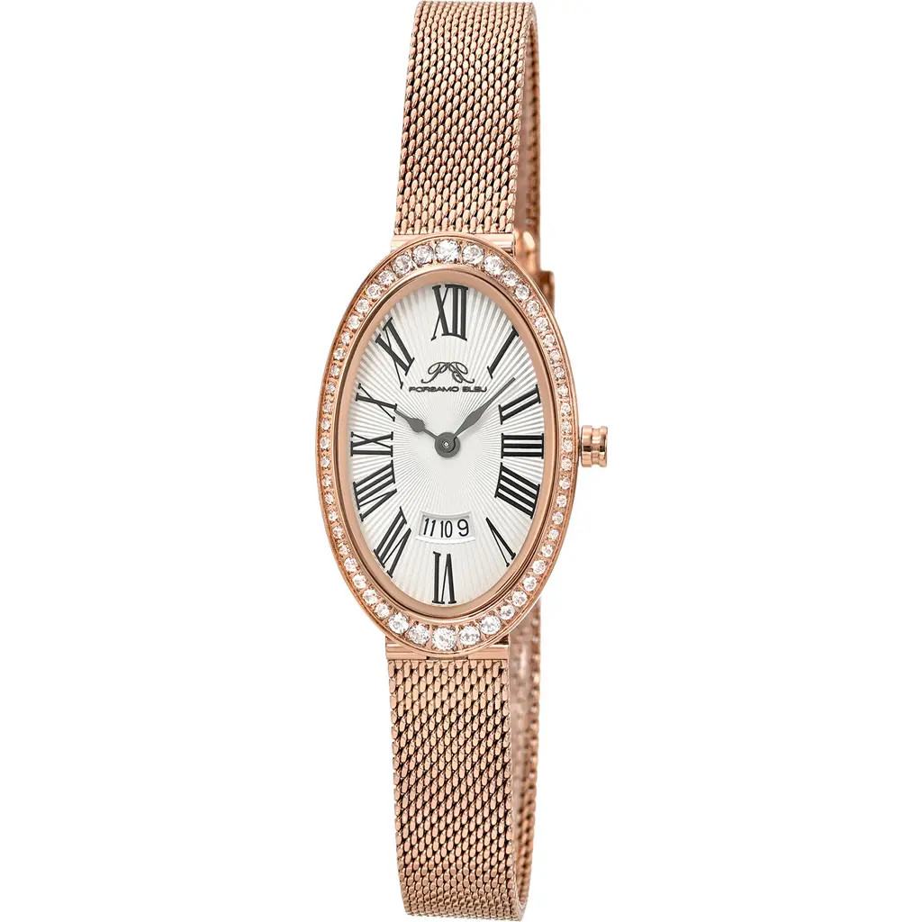 PORSAMO BLEU Women's Eloise Oval Guilloche Dial Topaz Stainless Steel Watch in Rose/White at Nordstrom Rack | Nordstrom Rack