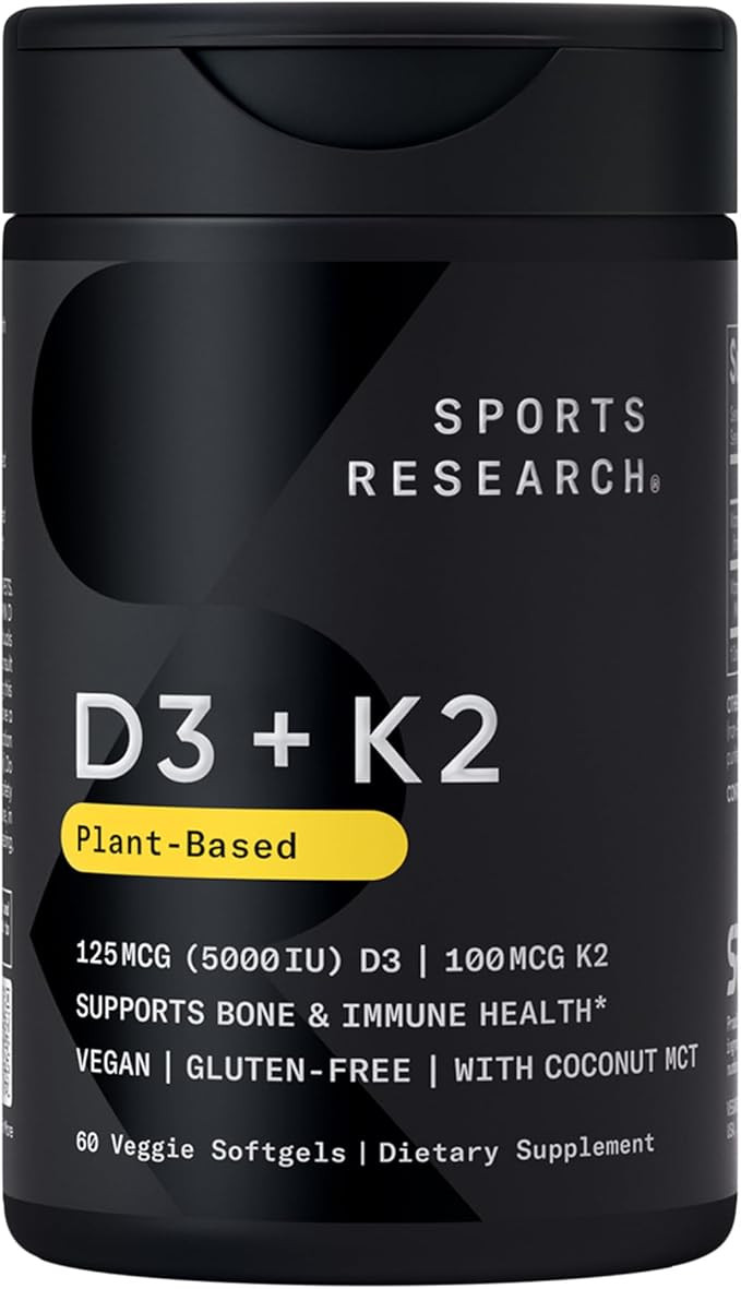 Sports Research® Vitamin D3 + K2 w/ Coconut Oil - Vegan Vitamin D 5000iu & Mk7 Vitamin K 100mcg ... | Amazon (US)