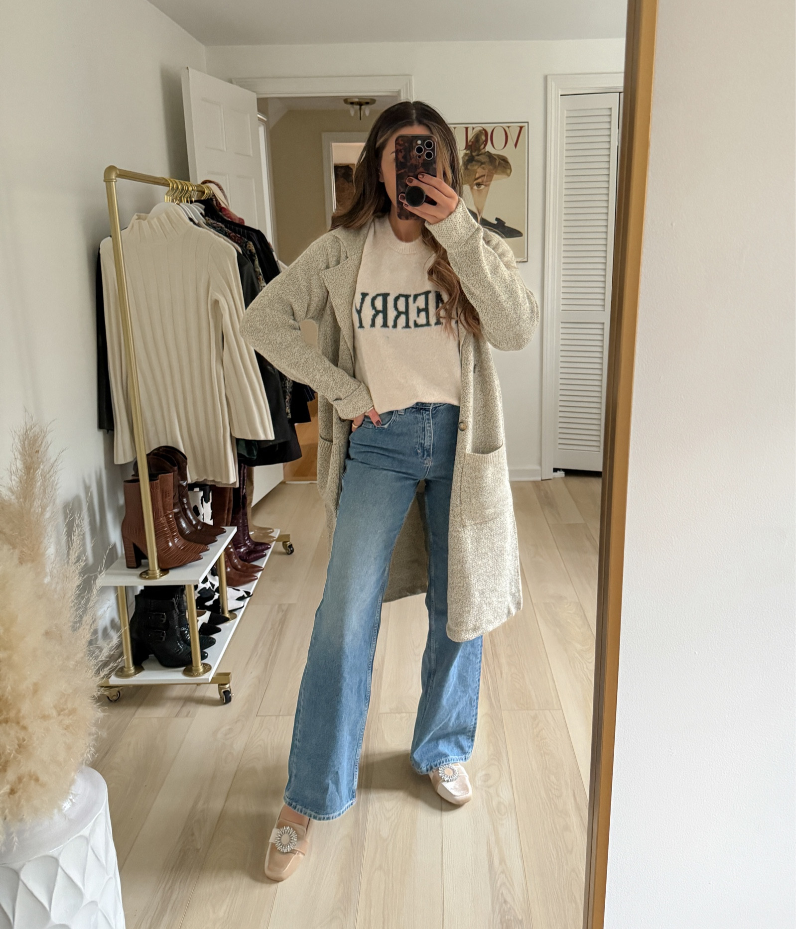 Casual winter outfit for the holidays -- merry pullover crewneck (small), free people denim jeans (26), and a cozy knit cardigan jacket (small)

Winter outfit | casual style | holiday outfits | holiday sweaters | casual outfit ideas | Christmas sweaters 

#LTKHolidaySale #LTKHoliday #LTKfindsunder50