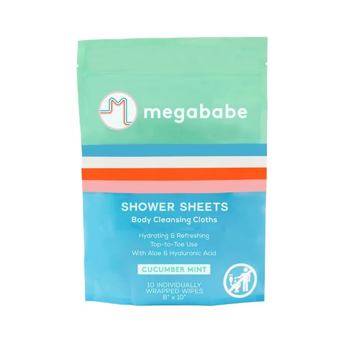 Megababe Cucumber Mint Shower Sheets | Individually Wrapped Body Cleansing Cloths | 10 Wipes (Pac... | Amazon (US)