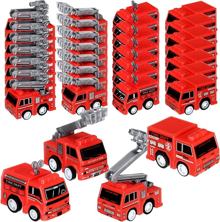 48 Pcs Mini Pullback Fire Truck Toy Small Pull Back Firetruck Plastic Fire Engine Toy Trucks Fire... | Amazon (US)