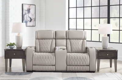 Boyington Dual Power Leather Reclining Loveseat with Console | Ashley