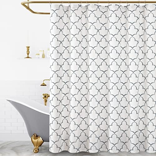Vangao Grey White Fabric Shower Curtain with Hooks for Bathroom Moroccan Print Water Repellent Ba... | Amazon (US)