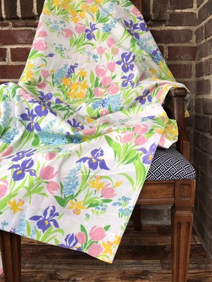 Vintage 70's MCM Mod Floral Muslin Double Full Flat Sheet Montgomery Ward | eBay AU