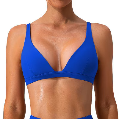 NPolar "Women’s Deep V-Neck Sports Bra, U-Shaped Open Back Padded Crop Top for Gym, Yoga & Running" Blue | Target