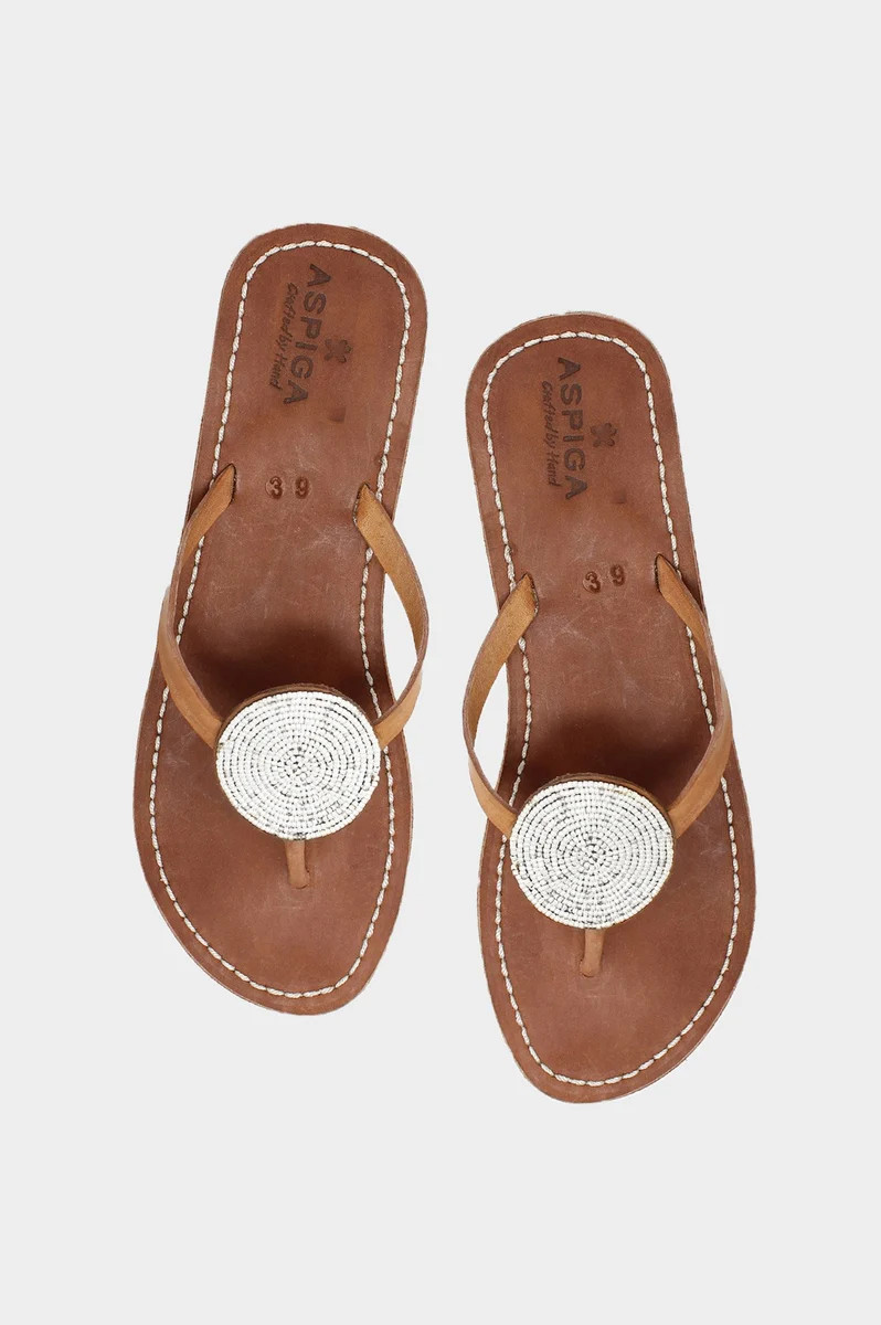 Disc Leather Sandals | White | Aspiga