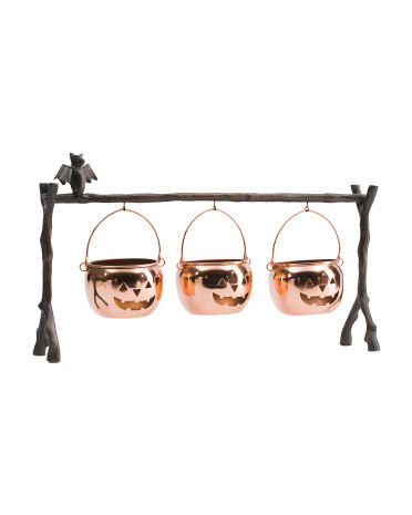 12.75in Bat Detail Stand With Hanging Cauldrons | Metal | Marshalls