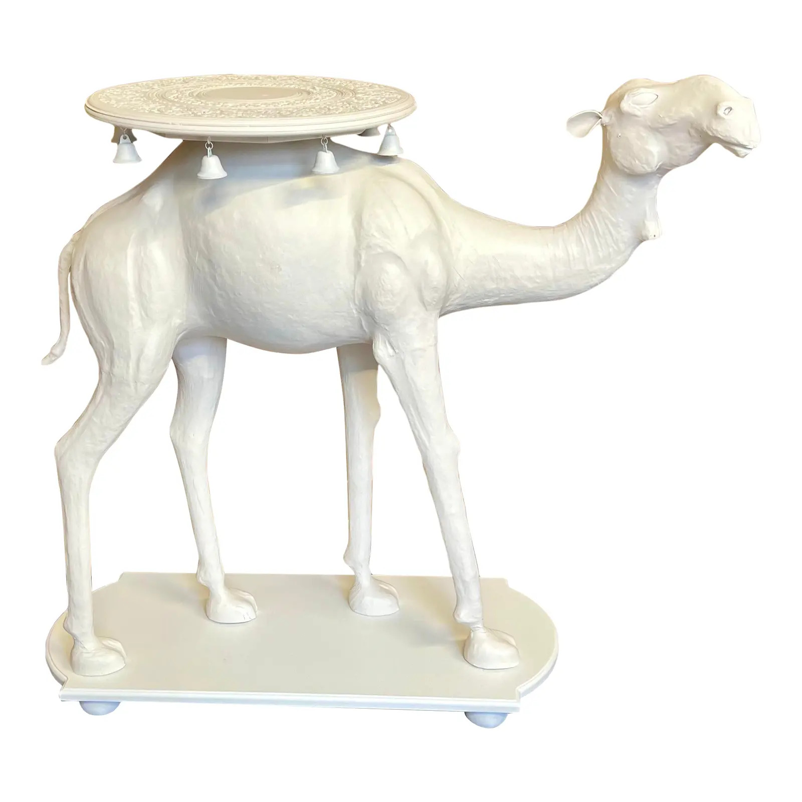 Large Scale Regency Style Hand Painted White Carved Camel Side Table | Chairish