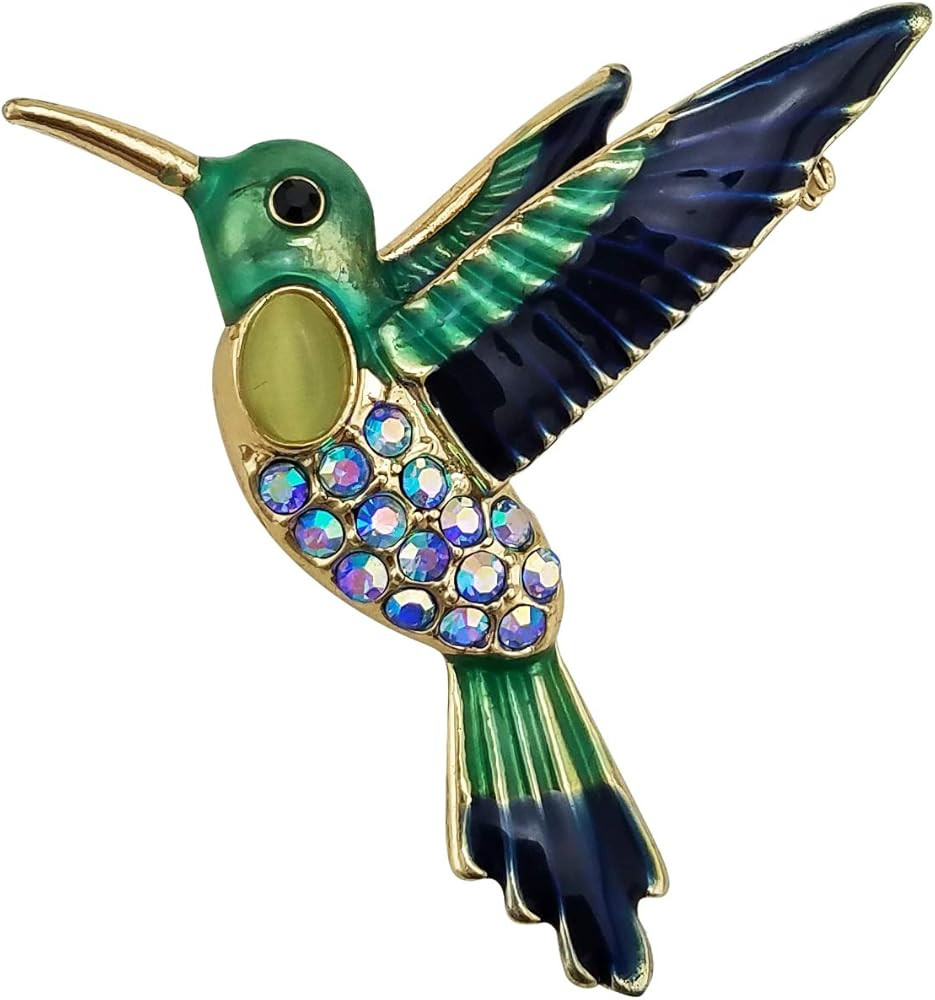 Bird Blue Enamel Hummingbird Brooch Pin Crystal Gold Tone | Amazon (US)