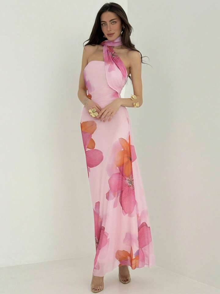 Aloruh Women's Floral Print Sleeveless Fitted Long Dress Summer Summer Outfits Summer Clothes Beach Outfits For Woman Beach Vacation Vacation Outfits Woman Boho Tropical Vacation Woman Clothe Tropical Vacation Woman Clothe Floral Mesh Ribbon Tube Top Long Dress,Summer Dresses For Women,Pastel Dresses For Women | SHEIN