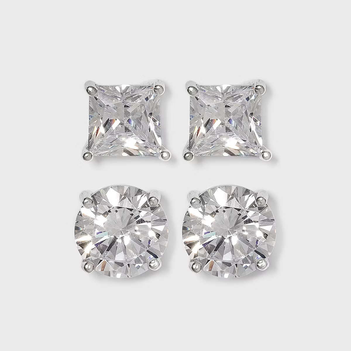 Sterling Silver Cubic Zirconia Duo Stud Earring Set 2pc - A New Day™ Clear | Target