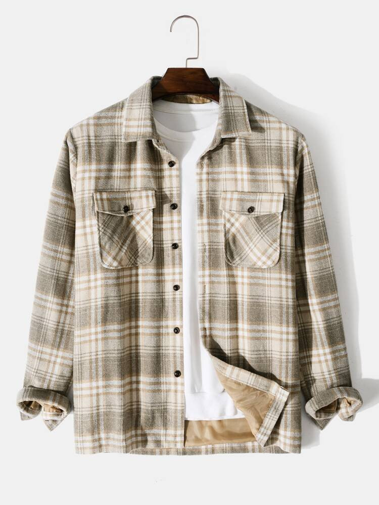 Men Tartan Flap Pocket Single Breasted Overcoat Without Tee | SHEIN