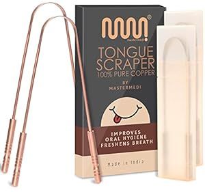 MasterMedi Copper Tongue Scraper with Case (2 Pack) - Natural & Ayurvedic Tongue Scrubber for Bad... | Amazon (US)
