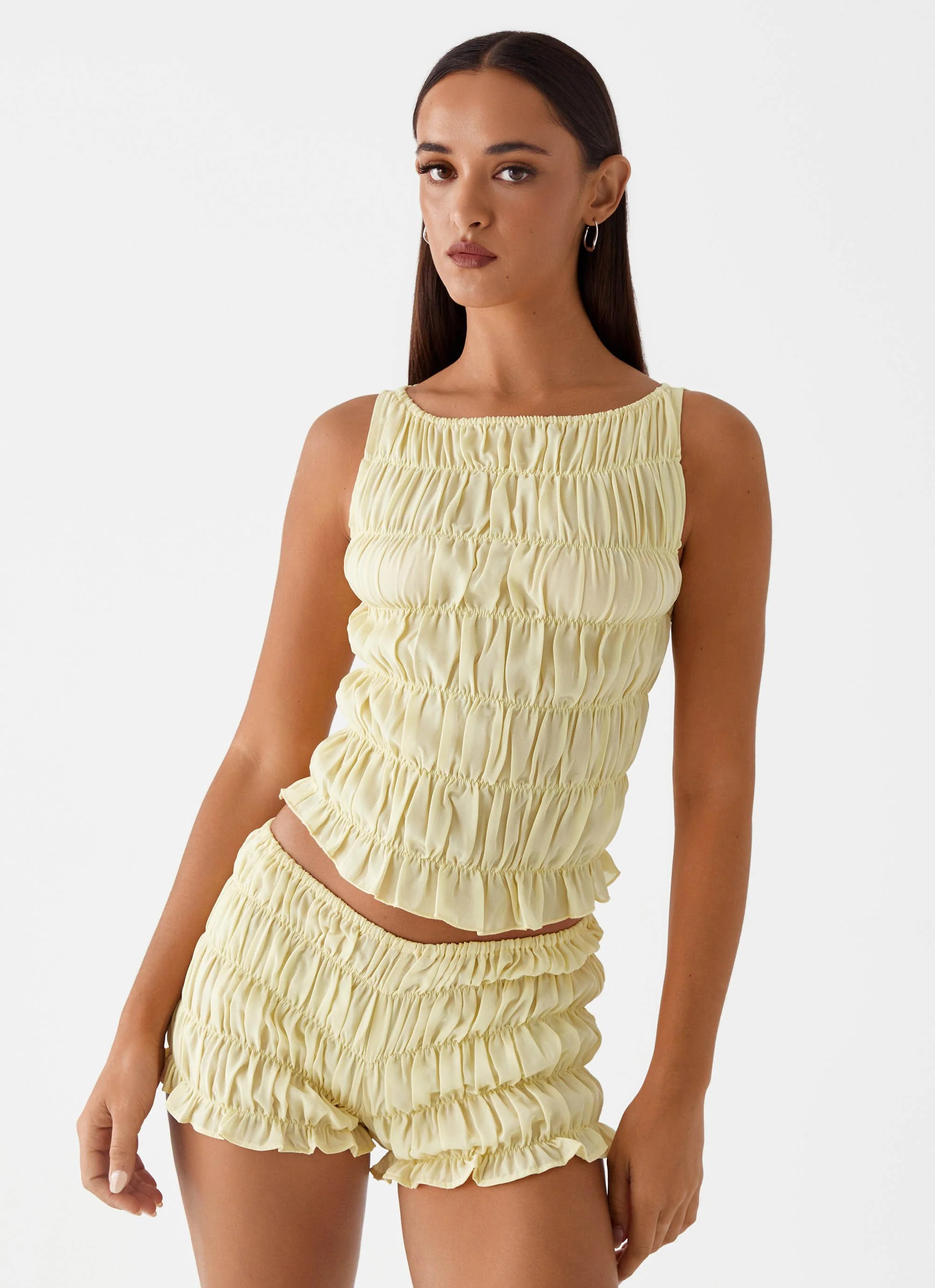 Girls Like Us Ruched Mini Shorts - Yellow | Peppermayo (Global)