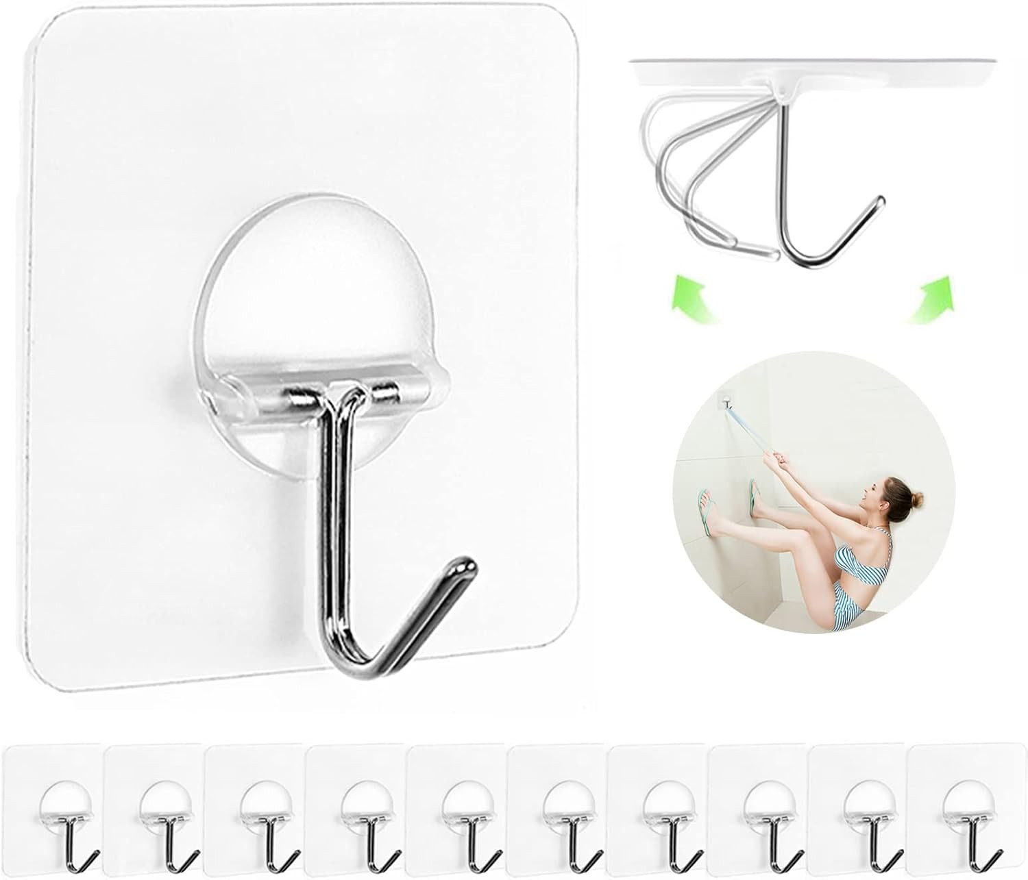 Adhesive Wall Hooks No Drill Clear Heavy Duty, 13LB Sticky 12 Pack | Amazon (US)