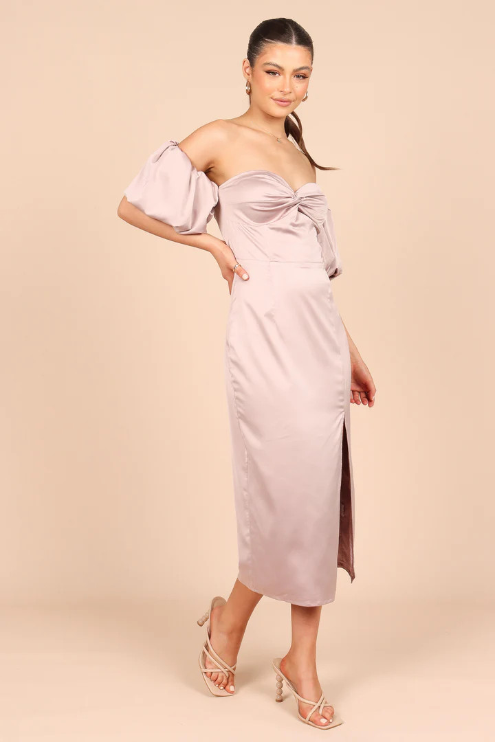 Dahlia Off Shoulder Puff Sleeve Midi Dress - Lilac | Petal & Pup (US)