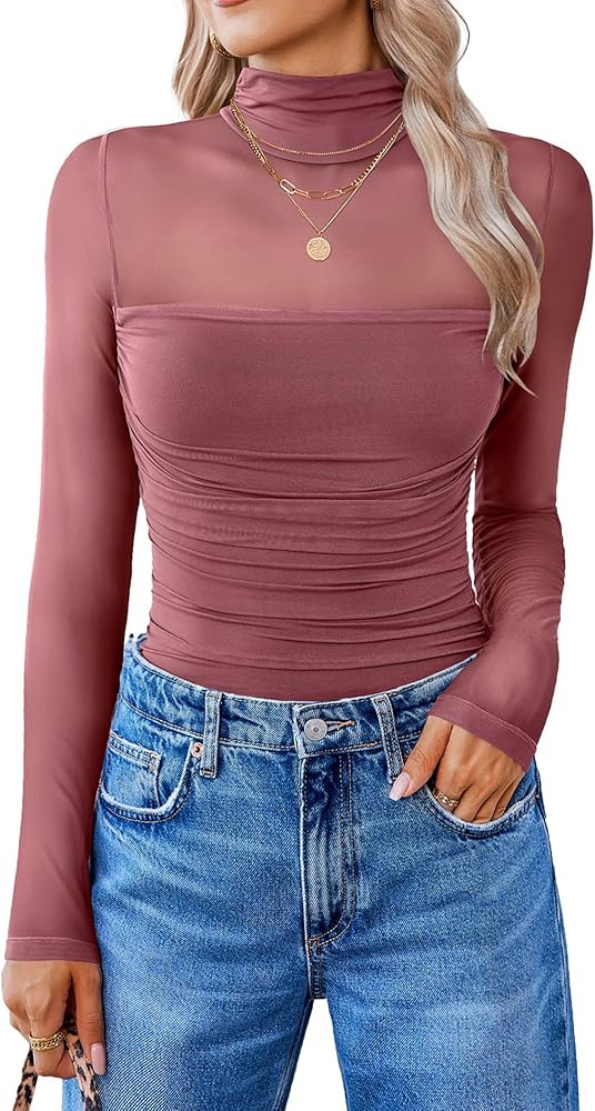 Avidlove Women Long Sleeve Bodysuit Turtle Neck Shapewear Body Suits Mesh One Piece Leotard Shirt... | Amazon (US)