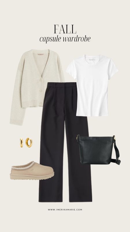 fall capsule wardrobe. fall outfits. school outfit. cardigan. abercrombie and fitch trousers. pants. tote bag. ugg tasman slippers. h&m

#LTKstyletip #LTKfindsunder100 #LTKSeasonal