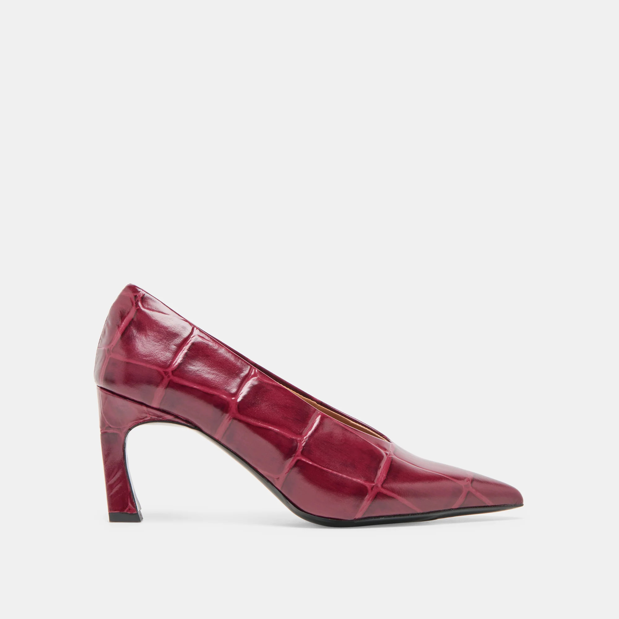 Midge Heels Burgundy Croco Embossed Leather | DolceVita.com