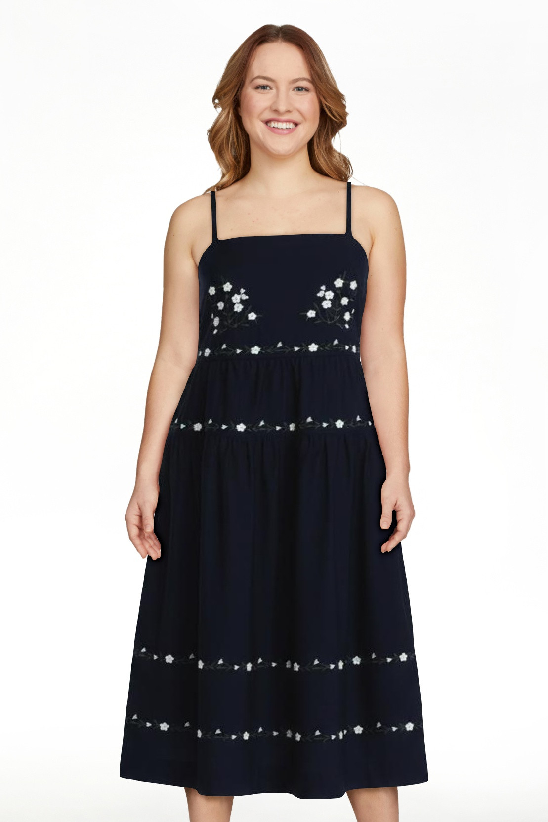 Free Assembly Women's and Women's Plus Embroidered Cotton Midi Dress, Sizes XS-4X | Walmart (US)