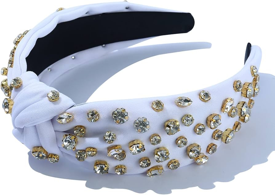 Women Knotted Jeweled Headband Crystal Embellished Mixed Top Hairband ladies Twist Nylon Hair acc... | Amazon (US)