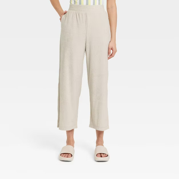 Women's High-Rise French Terry Wide Leg Ankle Pull-On Pants - A New Day™ Tan | Target