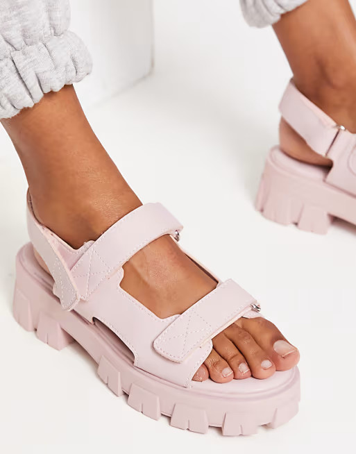 Public Desire Wide Fit Brighton chunky sandals in baby pink | ASOS (Global)
