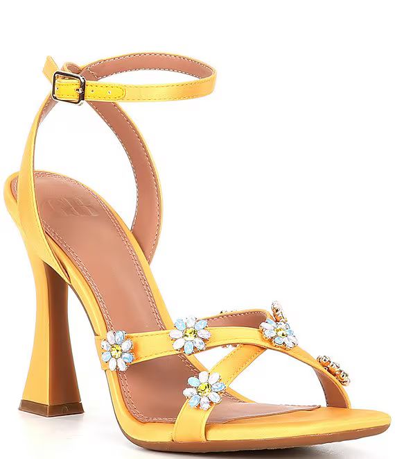 Be-Jewled Satin Rhinestone Floral Square Toe Sandals | Dillard's