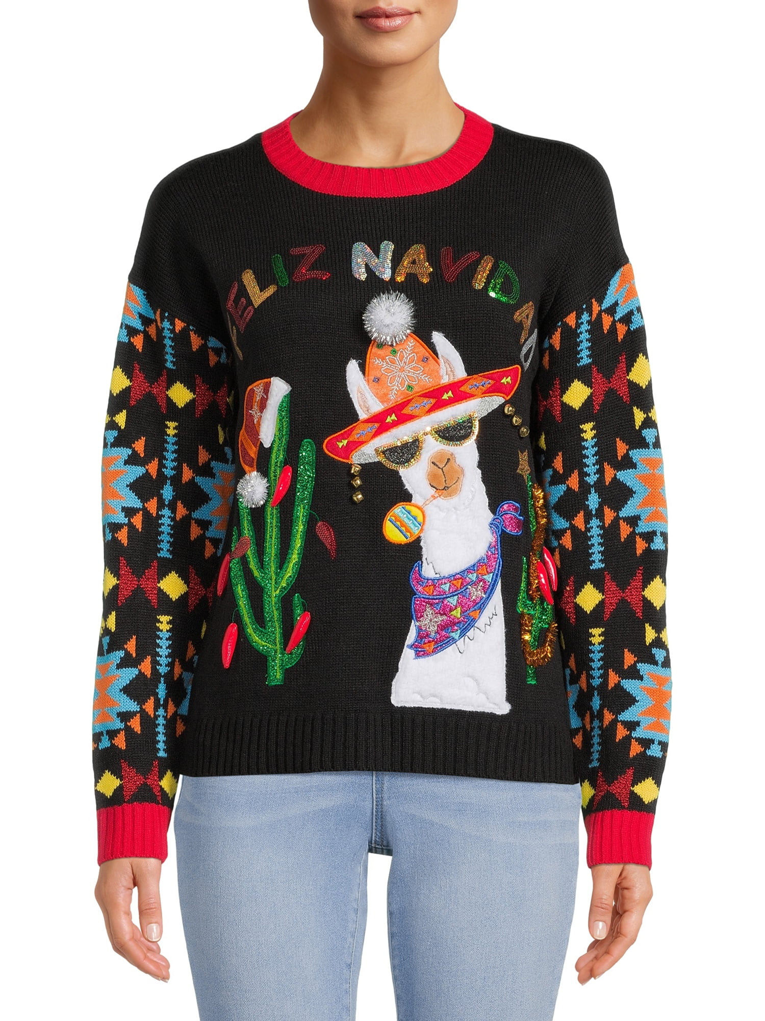 Holiday Time Women's and Women's Plus Size Christmas Sweater and Headband Set, 2-Piece | Walmart (US)