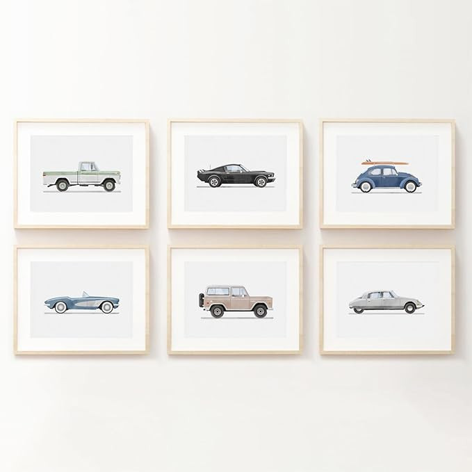 Blue Car Wall Art Decor Boys Room Wall Art Vintage Cars Canvas Poster Toddler Kids Room Wall Art ... | Amazon (US)